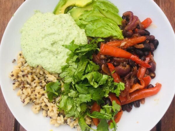 Healthy Vegan Fajita Bowl with Cashew Cream